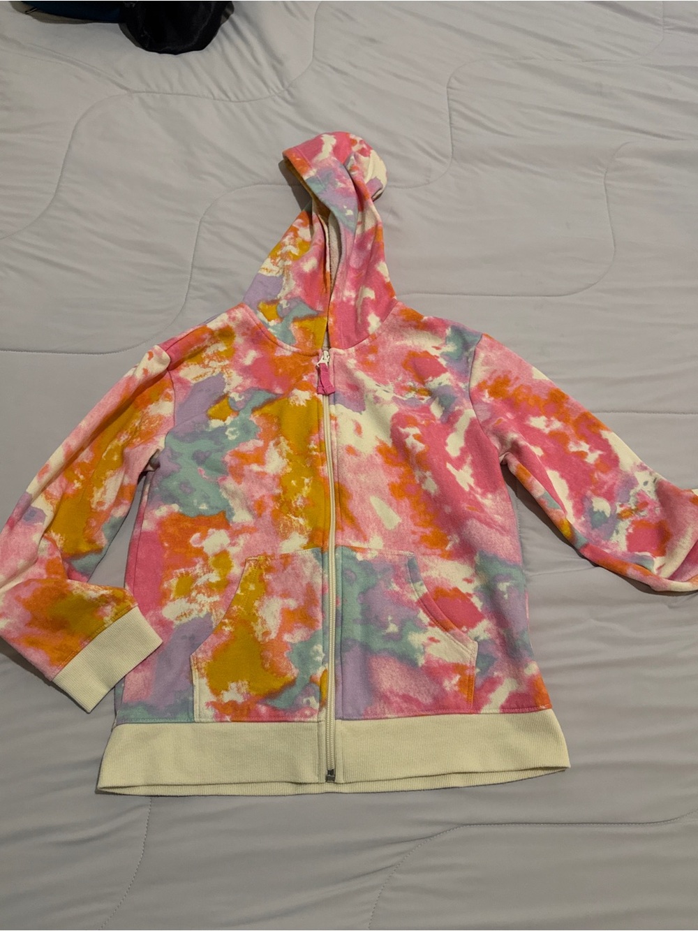 Cat & Jack Pink Tie-Dye Zip Hoodie with Yellow, Blue & Purple Accents